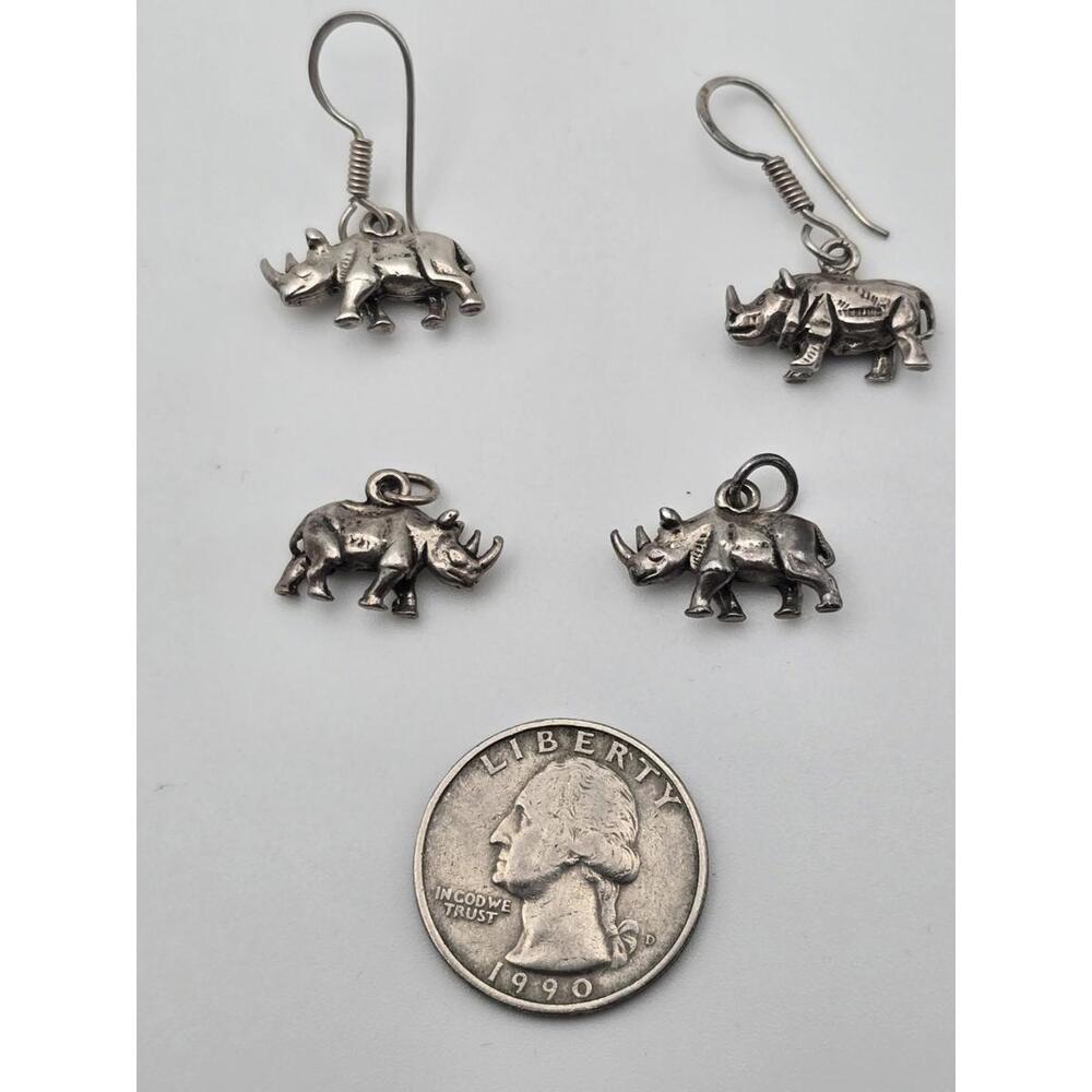 Sterling Silver Rhino Earring & Charm Set (4pc)